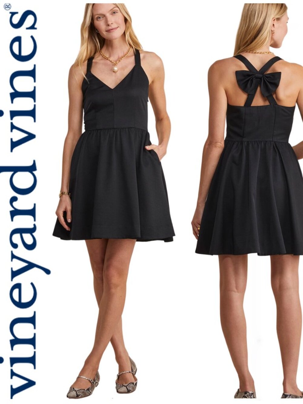 Vineyard Vines Black Bow Back Fit & Flare Silk Dress Wedding Guest Party 14 NWT - Picture 14 of 14